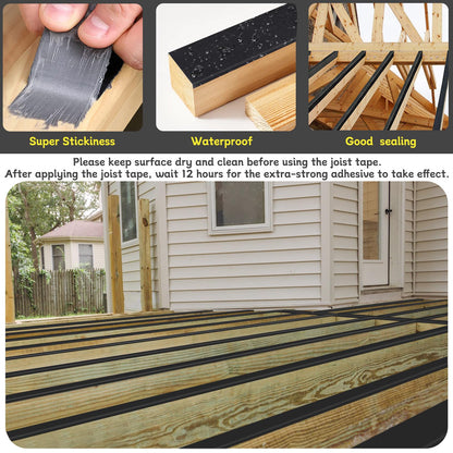 Joist Tape for Decking 2'' X 50', 6 Rolls Weather Resistance Butyl Tape, Waterproof and Anti-Corrosion, Self-Adhesive for Wood Joists Decks Beams Roof Extend Deck Life
