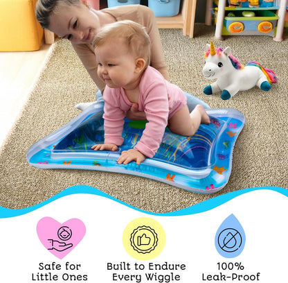 Tummy Time Wassermatte – Aufblasbare Wasserspielmatte für Babys – Sensorische Tummy Time Matte für Bodenspiele – 100% BPA-frei & auslaufsicher – Babys, Säuglinge 3-12 Monate – PAC3 – Blau – Avec Maman