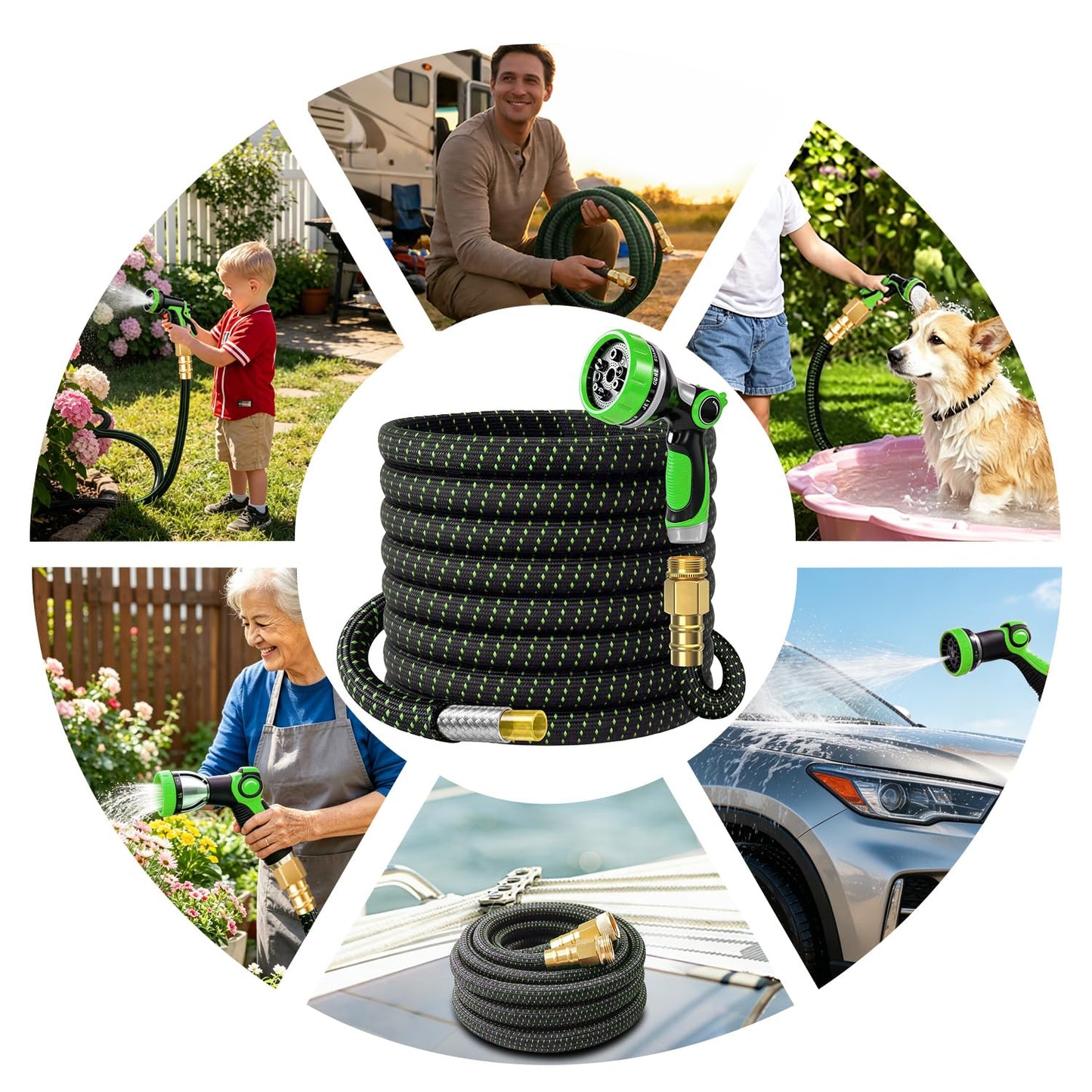 50FT Flexible Garden Hose & 10Modes Nozzle,None Expanding Lightweight Water Hose,Kink-Free,All-Weather 3/4 in. Hose for RV,Boat,Car Wash,Garden,Yard,Camper,Outdoor (Orange-Black, 50 Feet)