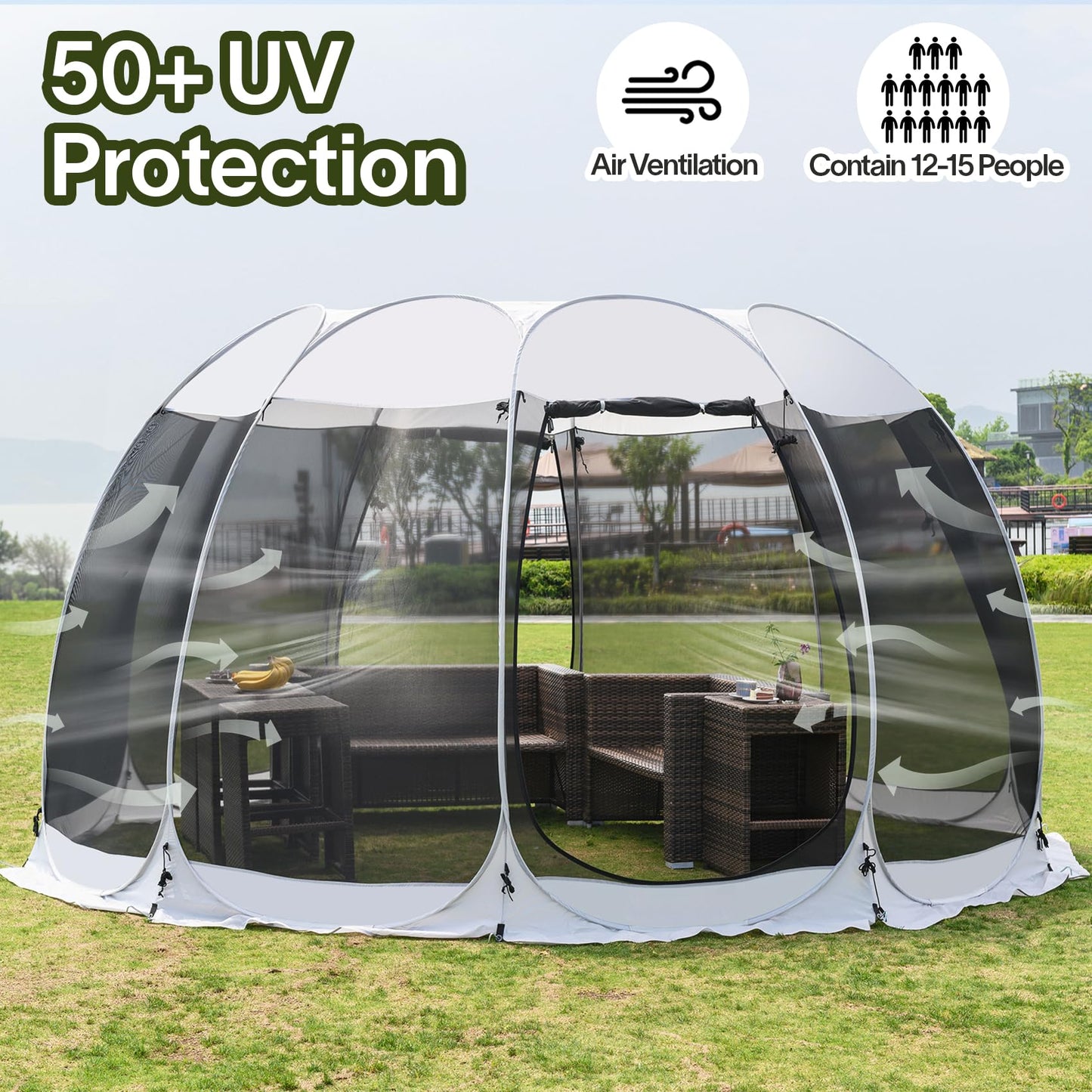 Alvantor Pop Up Screen House Tent, Instant Outdoor Gazebo with Mosquito Netting & UPF 50+ Sun Protection, Portable Canopy Shelter for Patio, Backyard, Camping (2-10 Person)