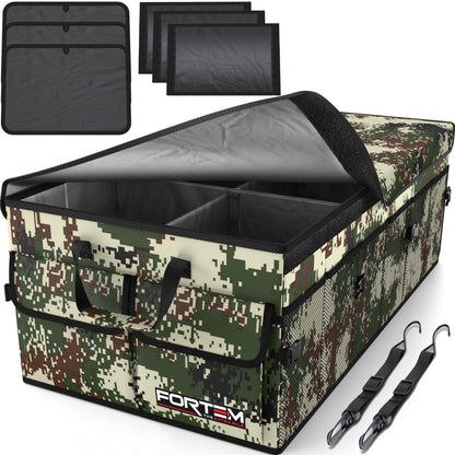 FORTEM Car Trunk Organizer, Collapsible Multi Compartment Car Organizer, Foldable SUV Storage for Car Accessories for Women Men, Non Slip Bottom, Securing Straps, Soft Cover 50L (Black, Standard)