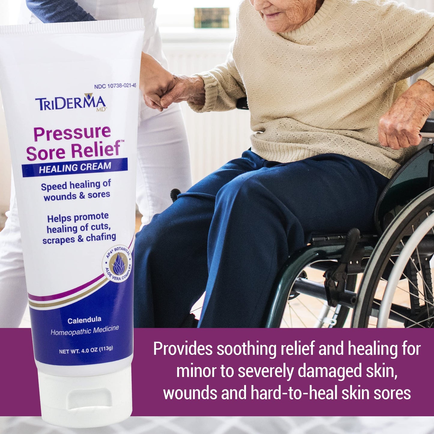 TriDerma MD Pressure Sore Relief Healing Cream for Bed Sores, Pressure Sores, Wound Healing, Chafed Skin and Hard-to-Heal Skin Sores with Calendula and AP4 Aloe Vera Gel, 4 oz Tube