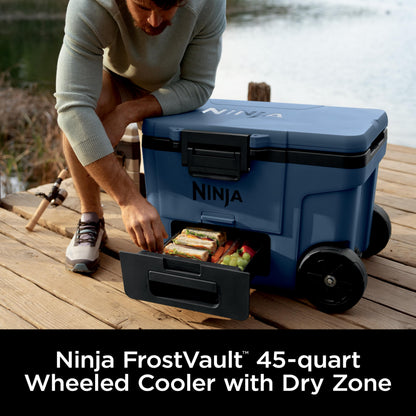Ninja FrostVault 45QT Cooler with Wheels | Insulated with Temp Dry Storage Drawer | Keeps Ice Cold for Days | for The Beach, Camping, Picnics & More | Halocline Green | FB245TL