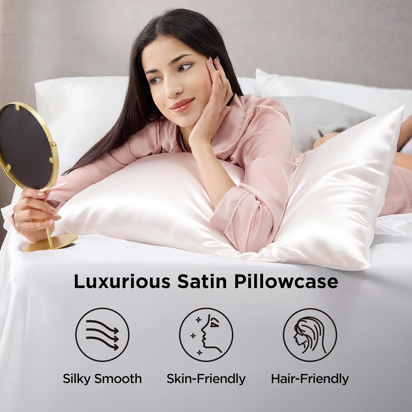 Bedsure Satin-Kissenbezug, Queen-Size, 2er-Pack, Seidenkissenbezügen ähnlich, seidige Kissenhüllen mit Hotelverschluss, Raumdeko, Valentinsgeschenke für Frauen und Männer, Grau, 50x75 cm