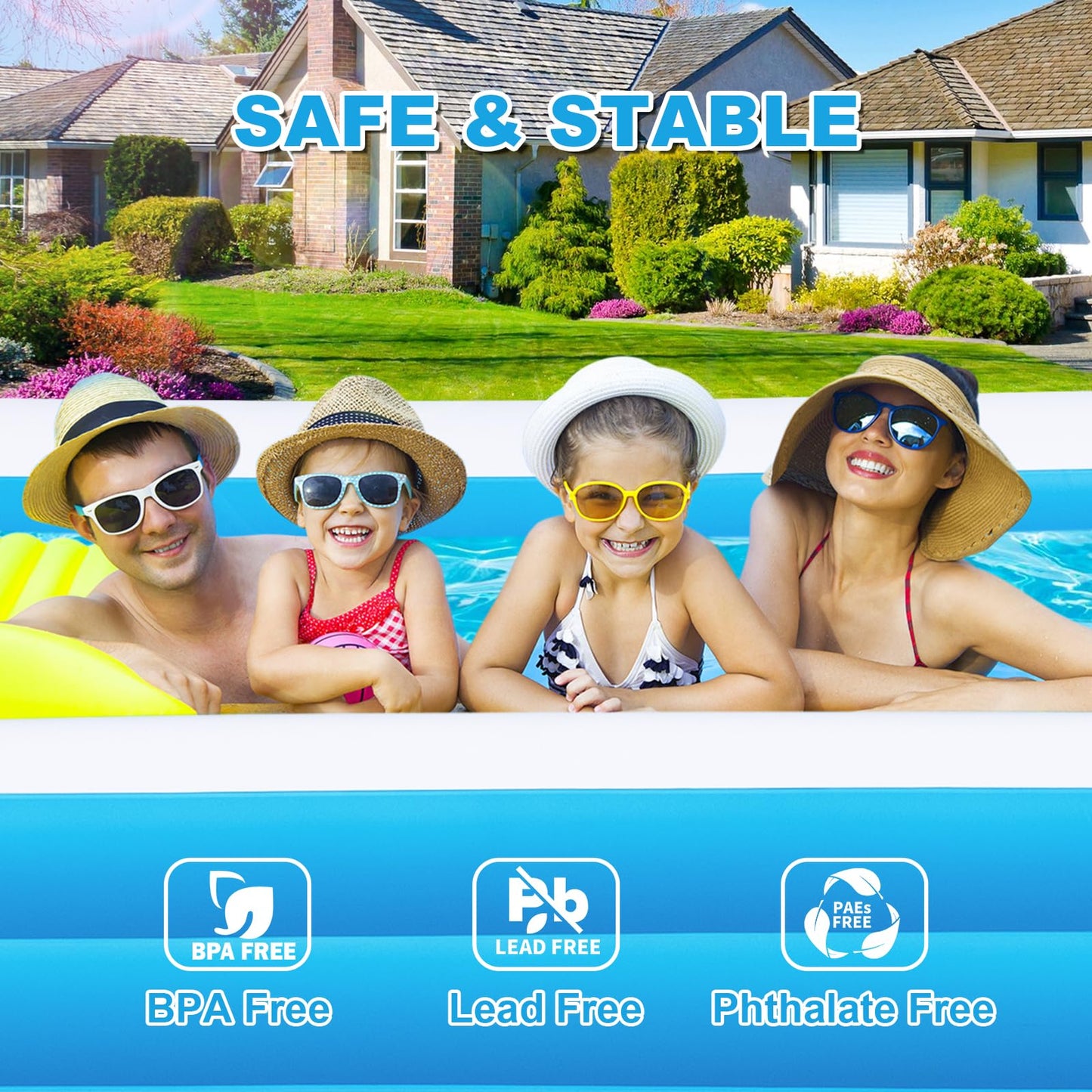 Extra Large Inflatable Pool for Adults & Kids, Family Size Blow Up Pool 165" x 76" x 22", Thickened PVC Swimming Pool with Electric Pump for Backyard Parties, Summer Fun & Outdoor Play
