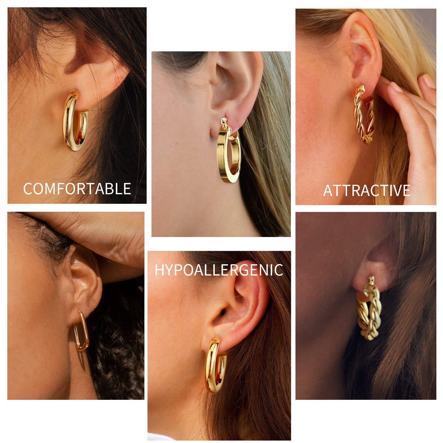 Yesteel 9 Pairs Gold Hoop Earrings for Women, 14K Real Gold Plated Chunky Hoop Earrings Set for Women Hypoallergenic Thick Lightweight Earring for Womens Jewelry Gifts