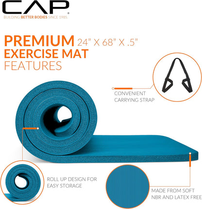 CAP Barbell Yogamatte mit hoher Dichte, 1,27 cm, mit Tragegurt | Mehrere Optionen