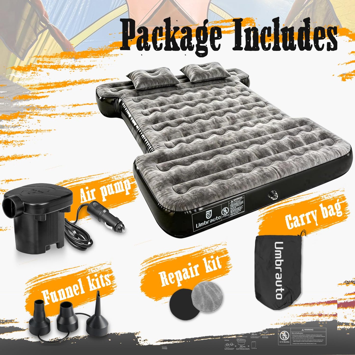 Umbrauto Car Air Mattress Backseat| Inflatable Truck Back Seat Camping Airbed for SUV Rear Seat, Blow Up Sleeping Travel Bed for Van Trunk with Pump & Pillows