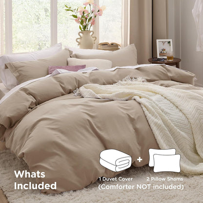 Funda nórdica blanca Bedsure, tamaño Queen, 3 piezas, aspecto de algodón prelavado, juego de cama extrasuave, incluye 1 funda nórdica de 228 x 228 cm con cierre de cremallera y 2 fundas de almohada, edredón no incluido