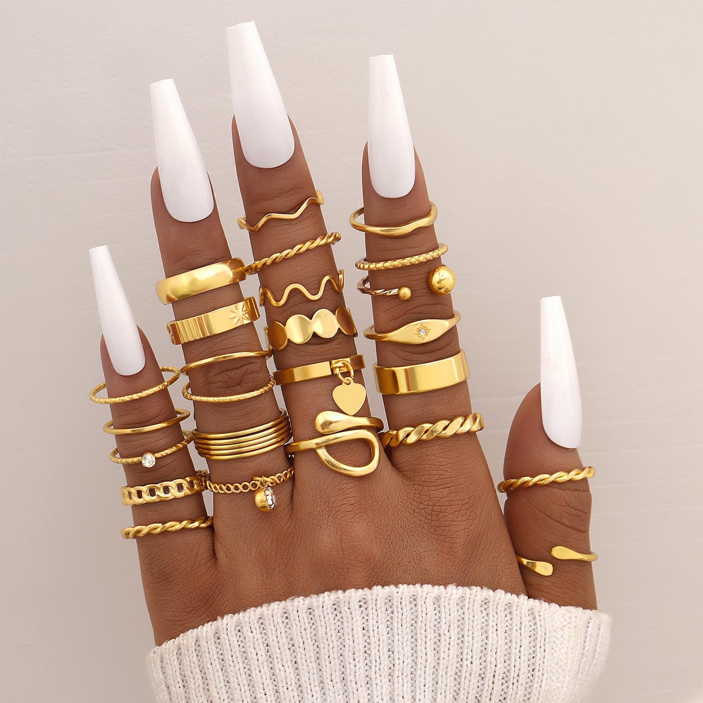 FAXHION 24-60 Pcs Gold Stackable Rings for Women, Knuckle Rings Chunky Gold Ring Set Dainty Stacking Cute Rings, Multiple Sizes Cute Jewelry Set Gift