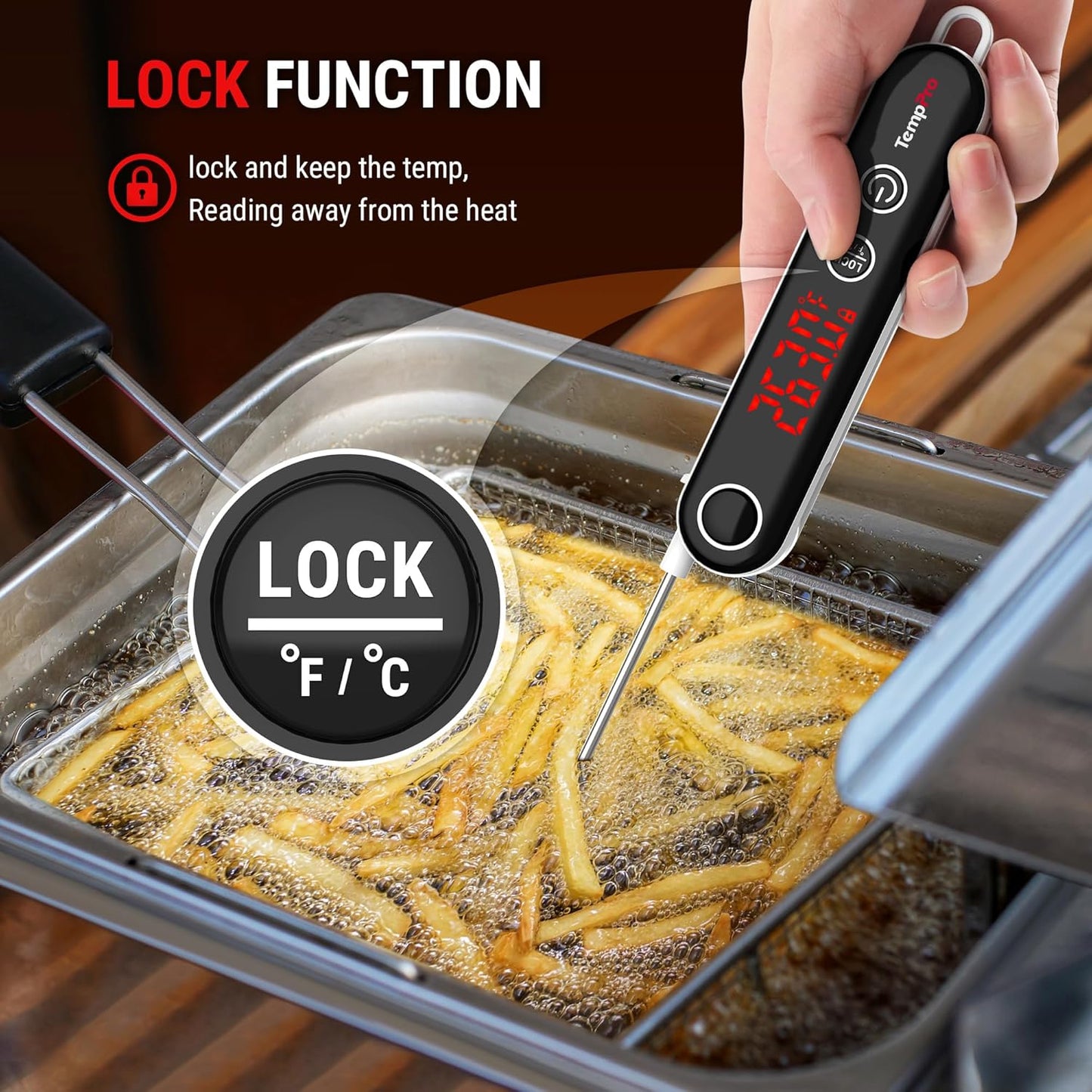 TempPro Digitales Sofortablese-Fleischthermometer zum Grillen, wasserdichtes Küchen-Lebensmittelthermometer mit Kalibrierfunktion und Hintergrundbeleuchtung, zum Backen von Brot, Süßigkeiten, Kochwerkzeug, Utensilien (zuvor ThermoPro)