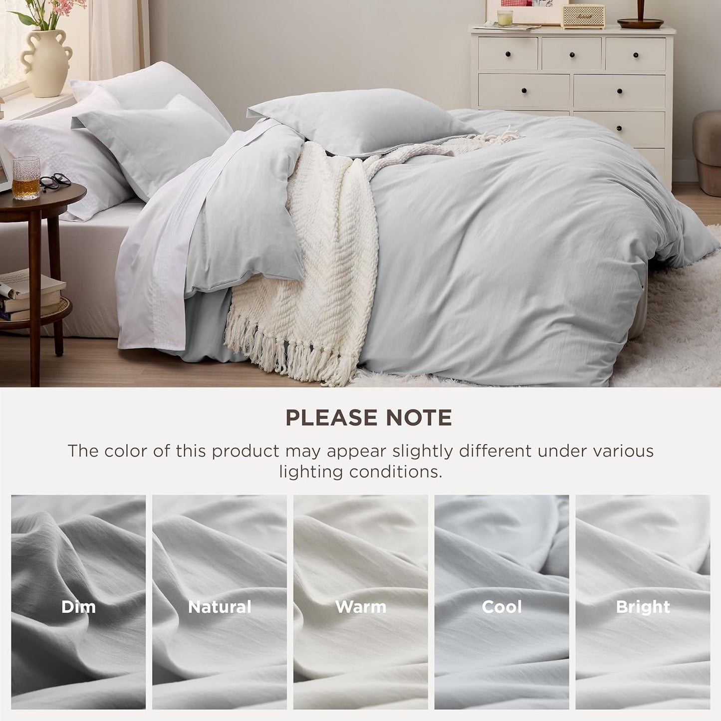 Funda nórdica blanca Bedsure, tamaño Queen, 3 piezas, aspecto de algodón prelavado, juego de cama extrasuave, incluye 1 funda nórdica de 228 x 228 cm con cierre de cremallera y 2 fundas de almohada, edredón no incluido