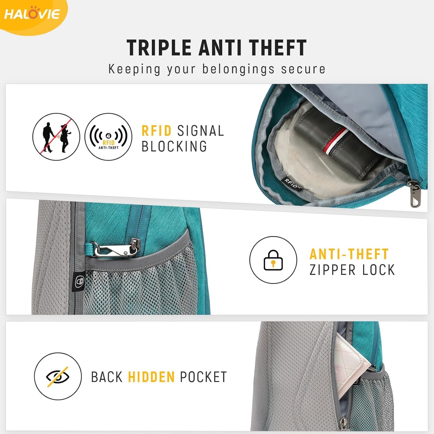 HALOVIE Anti-Diebstahl Sling Bag RFID-Reise-Sling-Rucksack Leichtgewicht Wander-Umhängetasche Brusttasche zum Spazierengehen Arbeiten