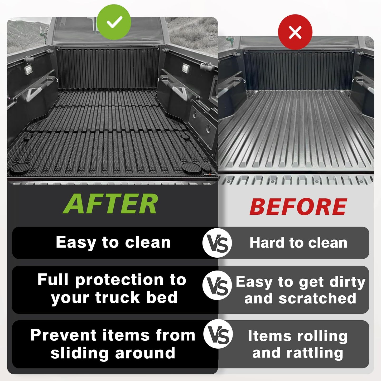 TripleAliners Truck Mat Compatible with 2019-2026 Chevy Silverado 1500 / GMC Sierra 1500 6.6FT Accessories, Truck Bed Mat Heavy Duty Custom Fit All Weather Protection TPE Pickup Liner, Standard Bed