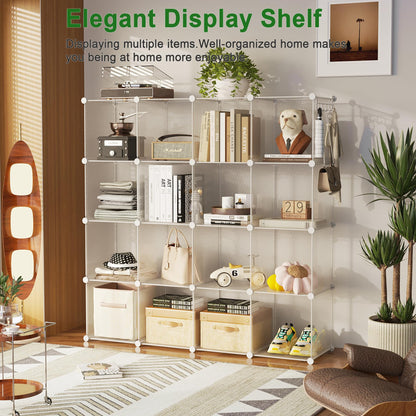 C&AHOME Cube Storage Organizer, 16-Cube Shelves Units, Plastic Storage Cubes, DIY Closet Organizer, Modular Closet Storage Shelves Ideal for Home, Bedroom, 48.4" L × 12.4" W × 48.4" H Black SUM3016H