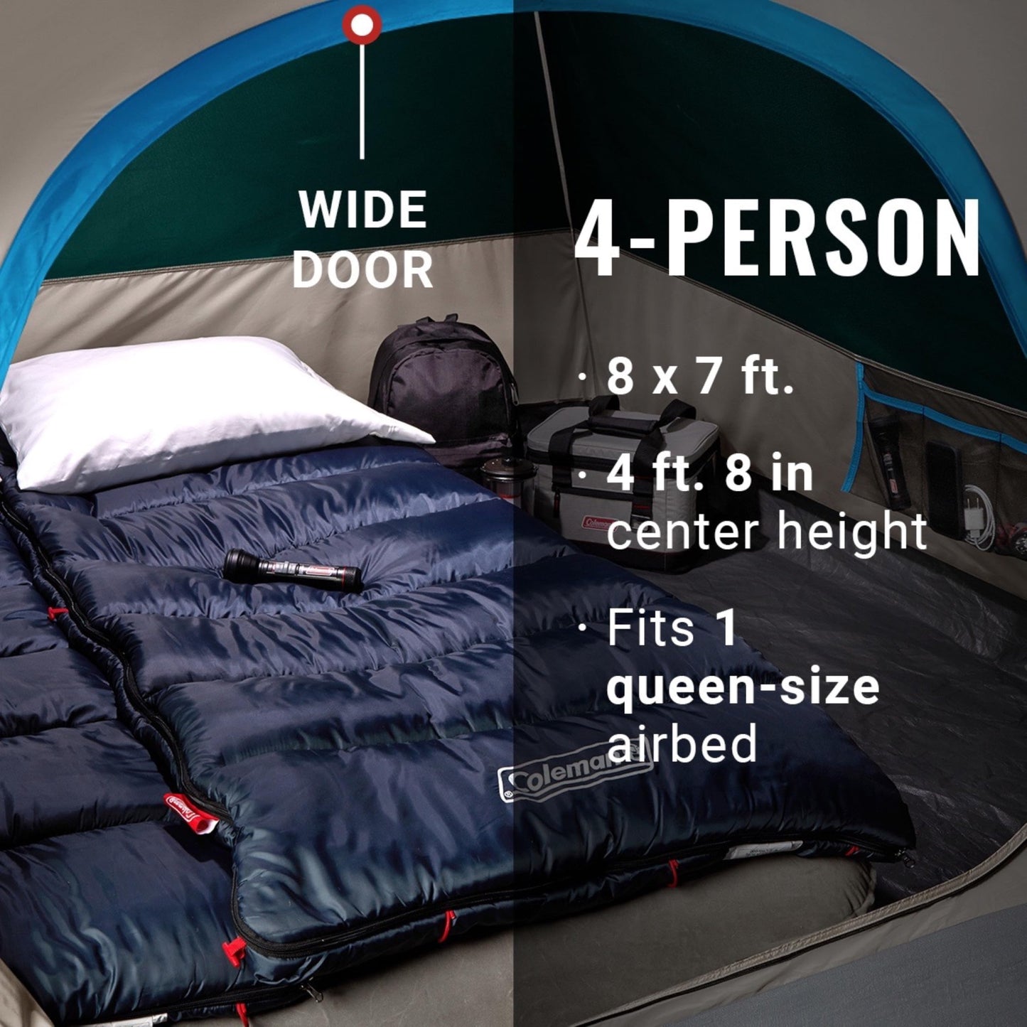 Coleman Skydome Tent with 5 Minute Setup, 2/4/6/8-Person Weatherproof Tent with Rainfly & Carry Bag, 20% More Headroom Than Traditional Canopies