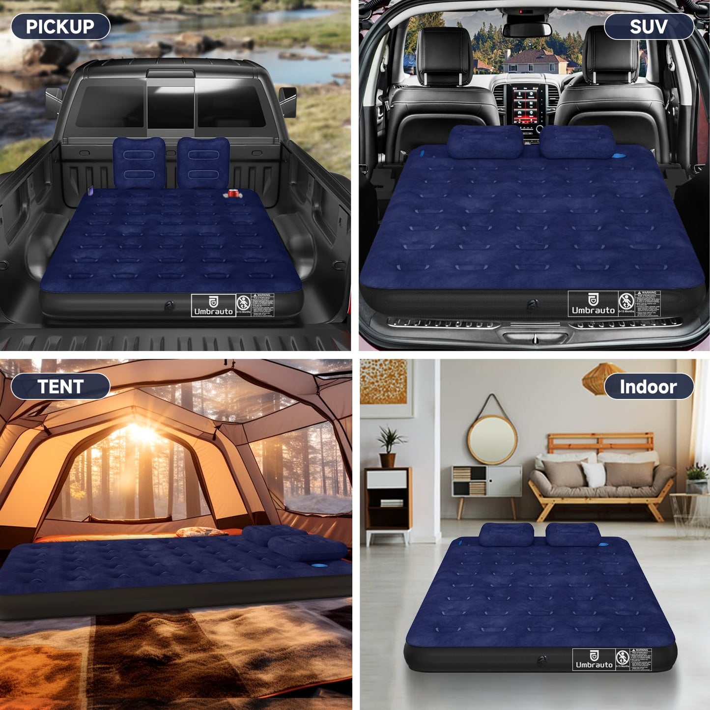 Umbrauto Car Air Mattress Backseat| Inflatable Truck Back Seat Camping Airbed for SUV Rear Seat, Blow Up Sleeping Travel Bed for Van Trunk with Pump & Pillows