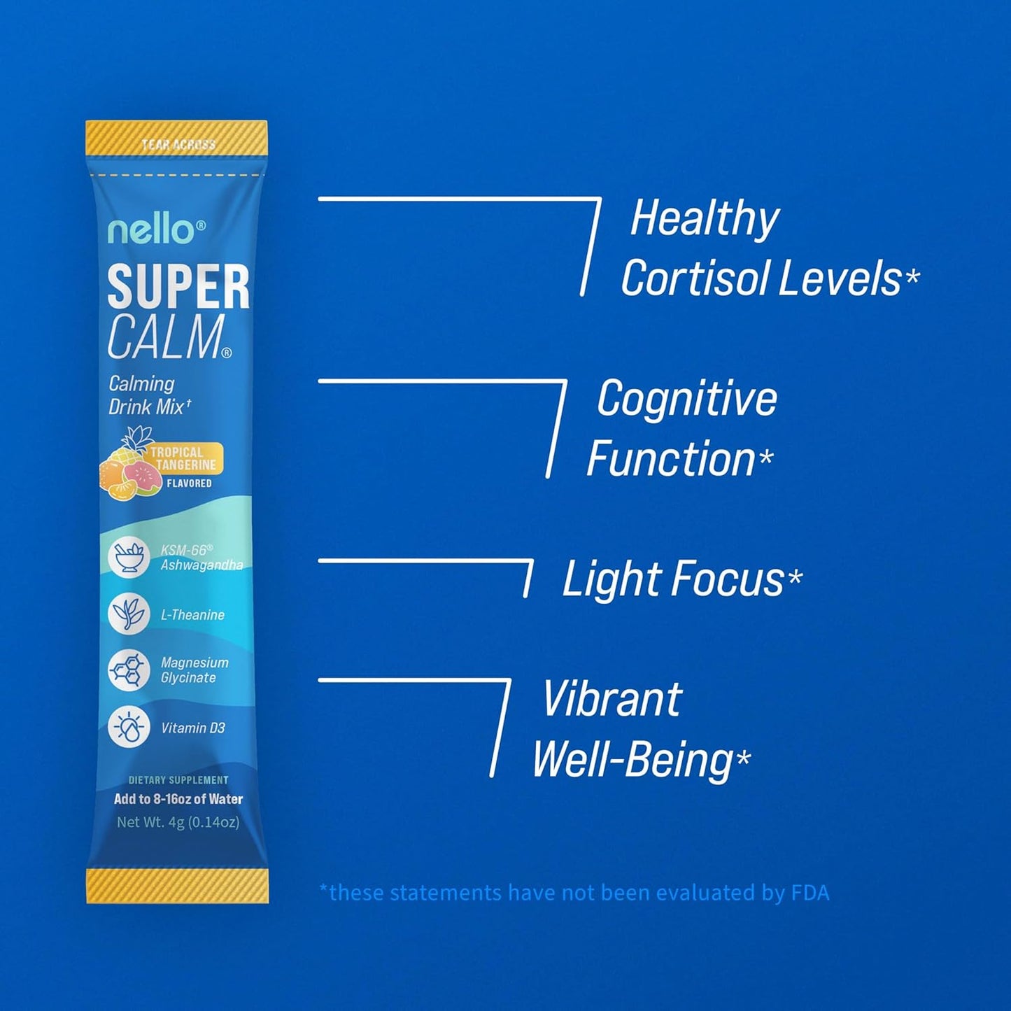Nello Supercalm Drink Mix - Raspberry Lemonade and Tropical Tangerine Ashwagandha KSM 66, Magnesium Glycinate & L-Theanine Supplement - Focus and Relaxation Support (2 x 20 Travel Packets)