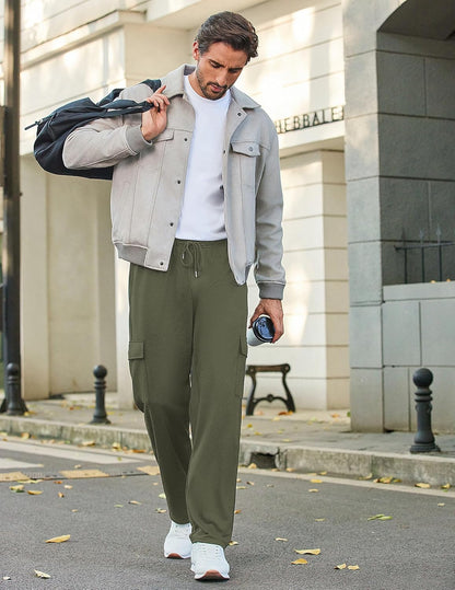 Deyeek Herren Cargo Jogginghose Open Bottom Baggy Leichte Cargo Sweatpants für Männer Locker sitzende Freizeithose mit Taschen
