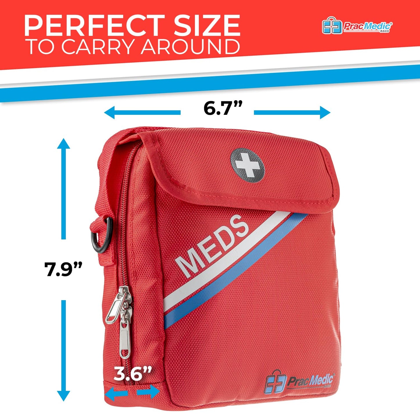 PracMedic Bags Travel Medicine Bag- First Aid Bags Empty or Epipen Carry Case for Insulin Pens, Pill Bottles, Diabetic Supply, Asthma Inhaler Spacer, Allergy Meds or First Aid Supplies (Red)