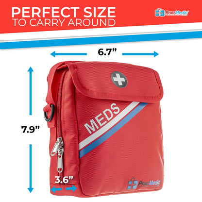 PracMedic Bags Travel Medicine Bag- First Aid Bags Empty or Epipen Carry Case for Insulin Pens, Pill Bottles, Diabetic Supply, Asthma Inhaler Spacer, Allergy Meds or First Aid Supplies (Red)