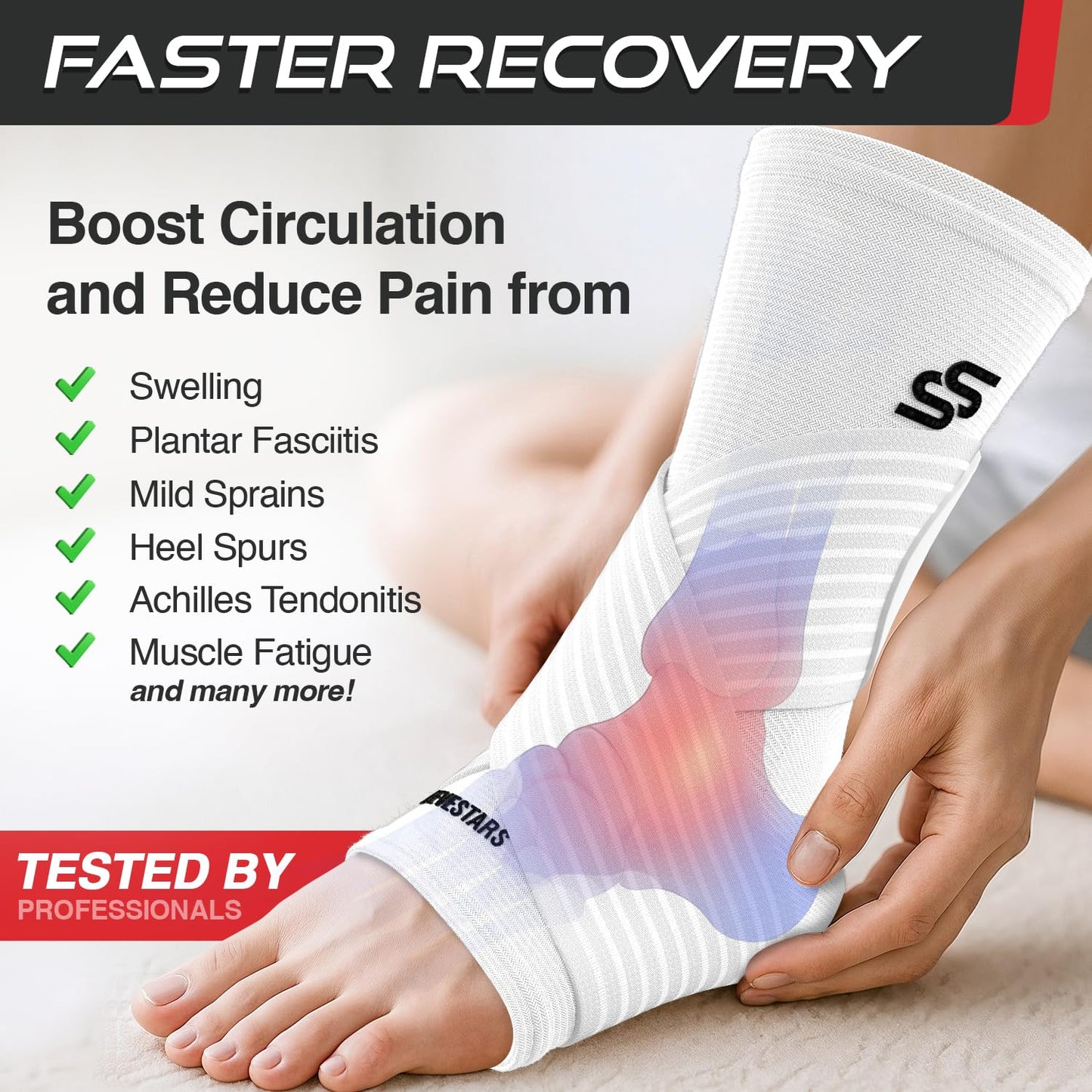 Sleeve Stars Knöchelbandage für Damen & Herren, Knöchelwickel für Verstauchungen, Kompressionsmanschette zur Linderung von Plantarfasziitis, Leicht anpassbare Unterstützung: mit abnehmbarem Gurt (Einzeln/M:25-30cm/Schwarz)