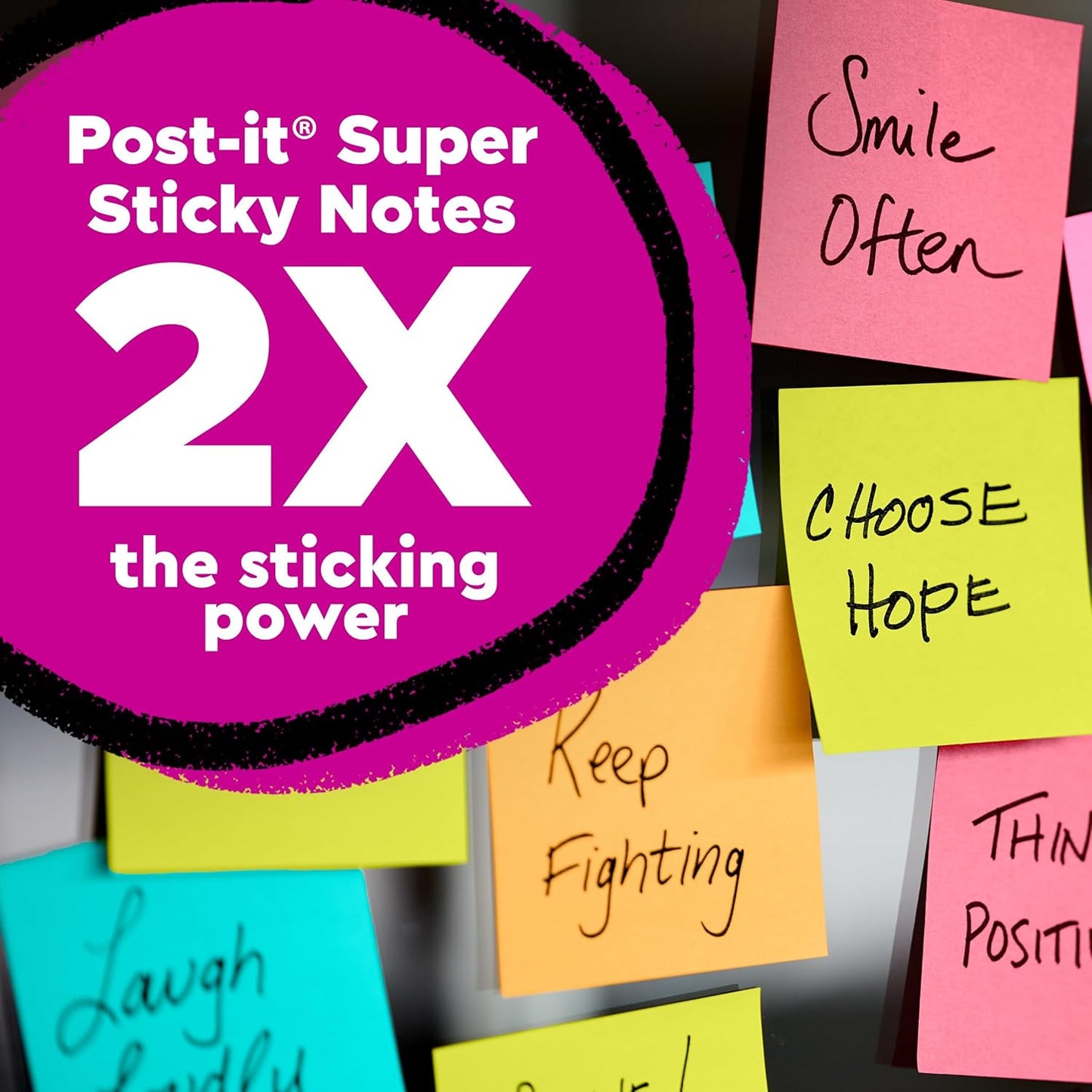 Post-it Super Sticky Haftnotizen, 5 Haftnotizblöcke, 76 x 76 mm, Schulbedarf, Bürobedarf, Haftnotizen für vertikale Flächen, Monitore, Wände und Fenster, Supernova Neons Kollektion
