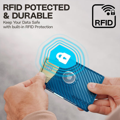 Schlankes RFID-Portemonnaie für Herren – Minimalistisches Portemonnaie für Männer mit Geldklammer, fasst 12 Karten – Langlebiges Leder-Carbonfaser-Herrenportemonnaie – Perfektes Geschenk für Männer (Geldklammer, schwarzes Carbon)
