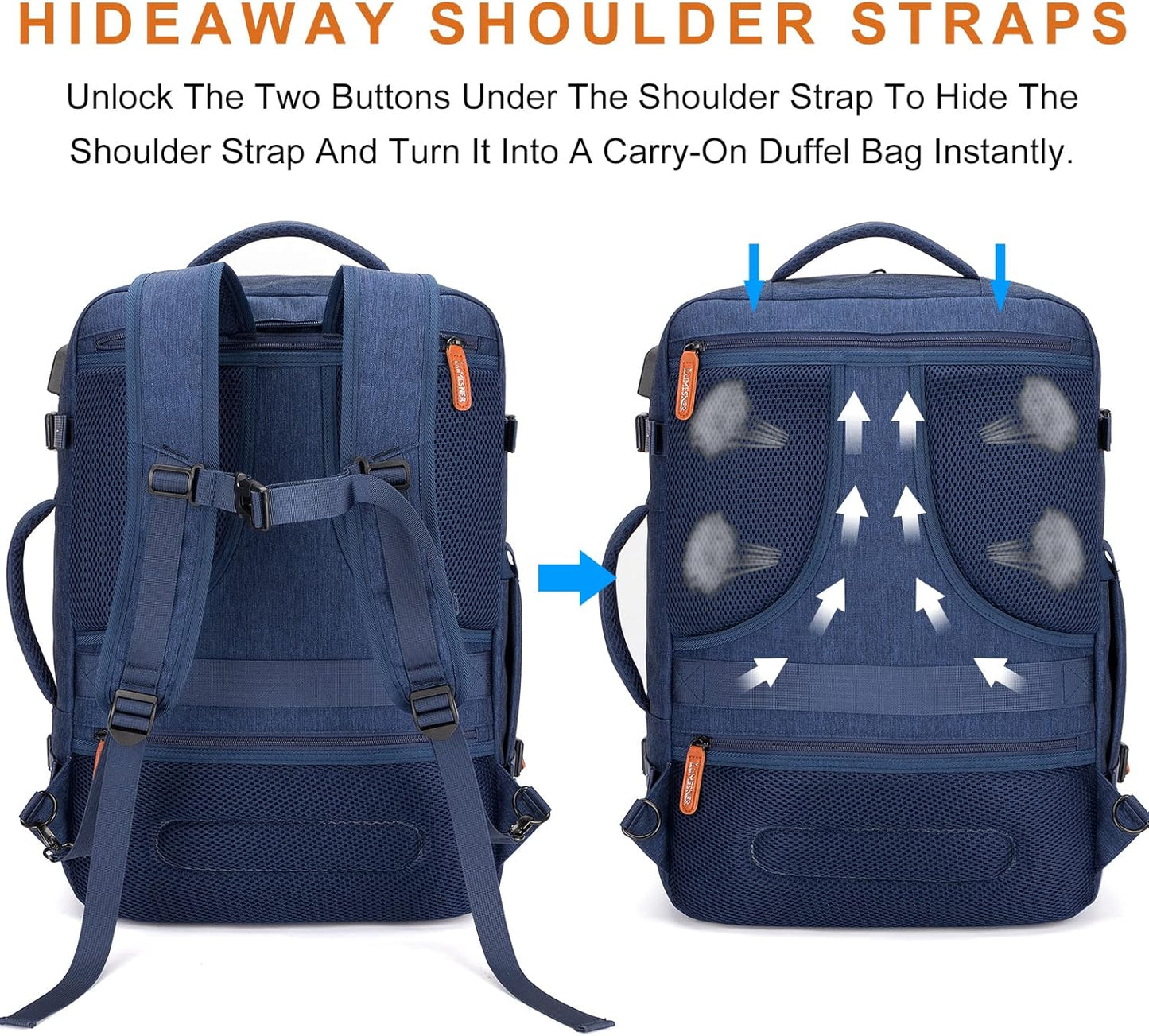 Lumesner Handgepäck Rucksack, extra großer 40L Flugzugelassener Reiserucksack für Damen & Herren