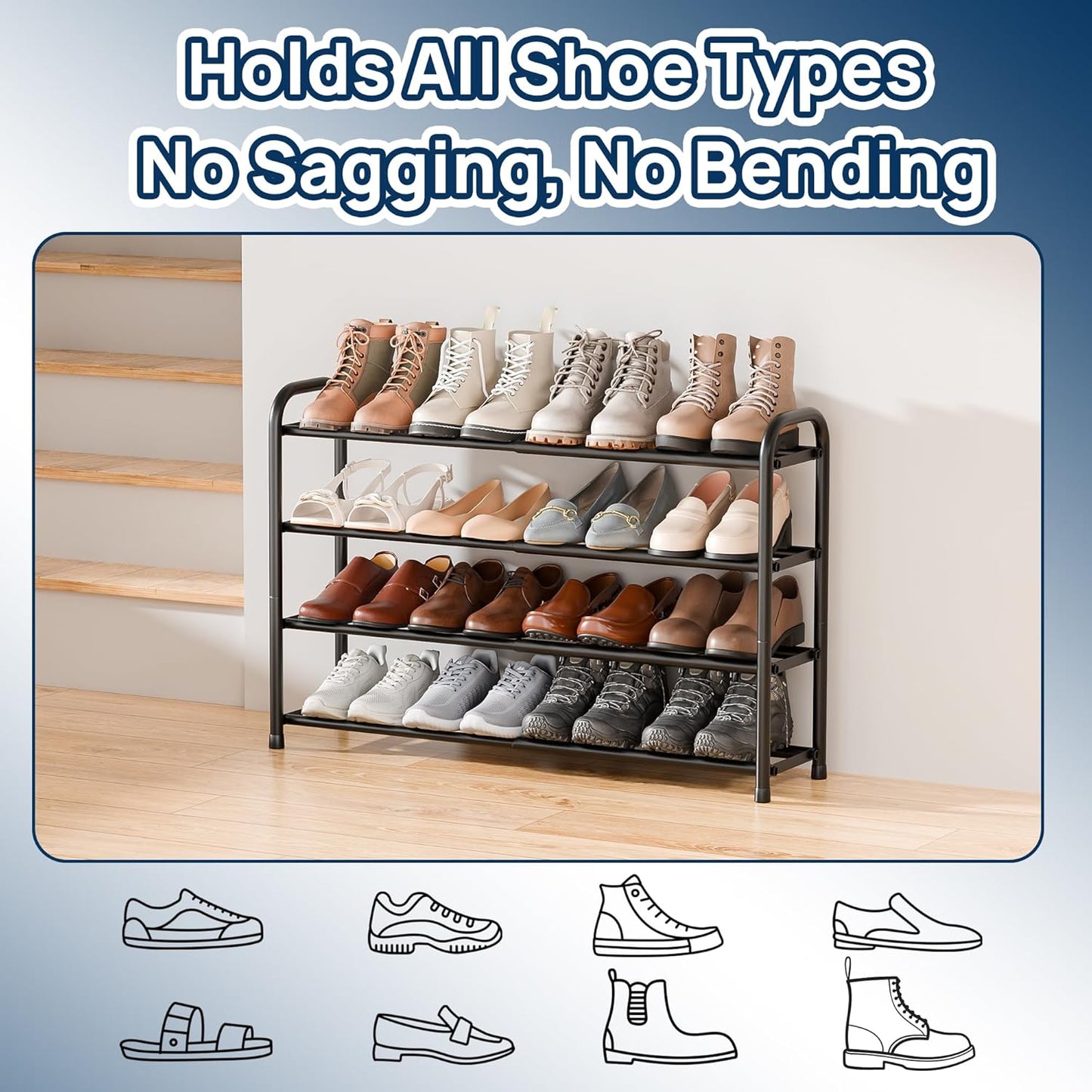 ENJOYBASICS Erweiterbare Schuhregale aus Metall für den Kleiderschrank, 3-stöckiges verstellbares Schuh-Organizer-Regal, schwarz, freistehendes Schuhregal für den Eingangsbereich