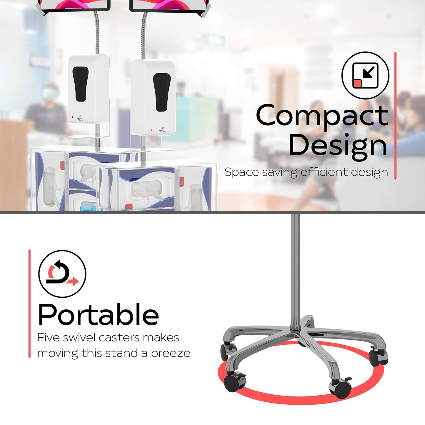 Medical Mobile Stand – CTA Medical Mobile Floor Stand for iPad 7/8/9 Gen 10.2”, 12.9” iPad Pro, 11” iPad Pro, iPad mini, iPad Air 4, Surface Pro X, and Other 7-13" Tablet - White