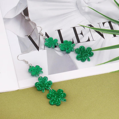 Prstvil St. Patricks Day Ohrringe, grüne Kleeblatt-Ohrringe für Damen, St. Patrick's Day Accessoires Glücksbringer Creolen (Grün-2)