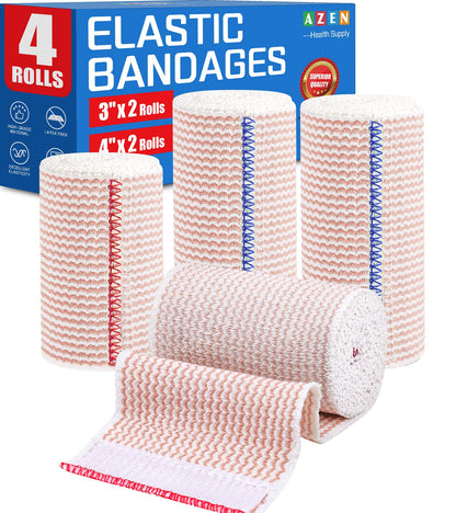 AZEN Premium 8 Pack Elastic Bandage Wrap (2x2", 2x3", 2x4", 2x6"), Compression Wrap Bandage for Legs, Ankle, Knee, Tummy, Body, Latex-Free, Lymphedema Wraps for Legs