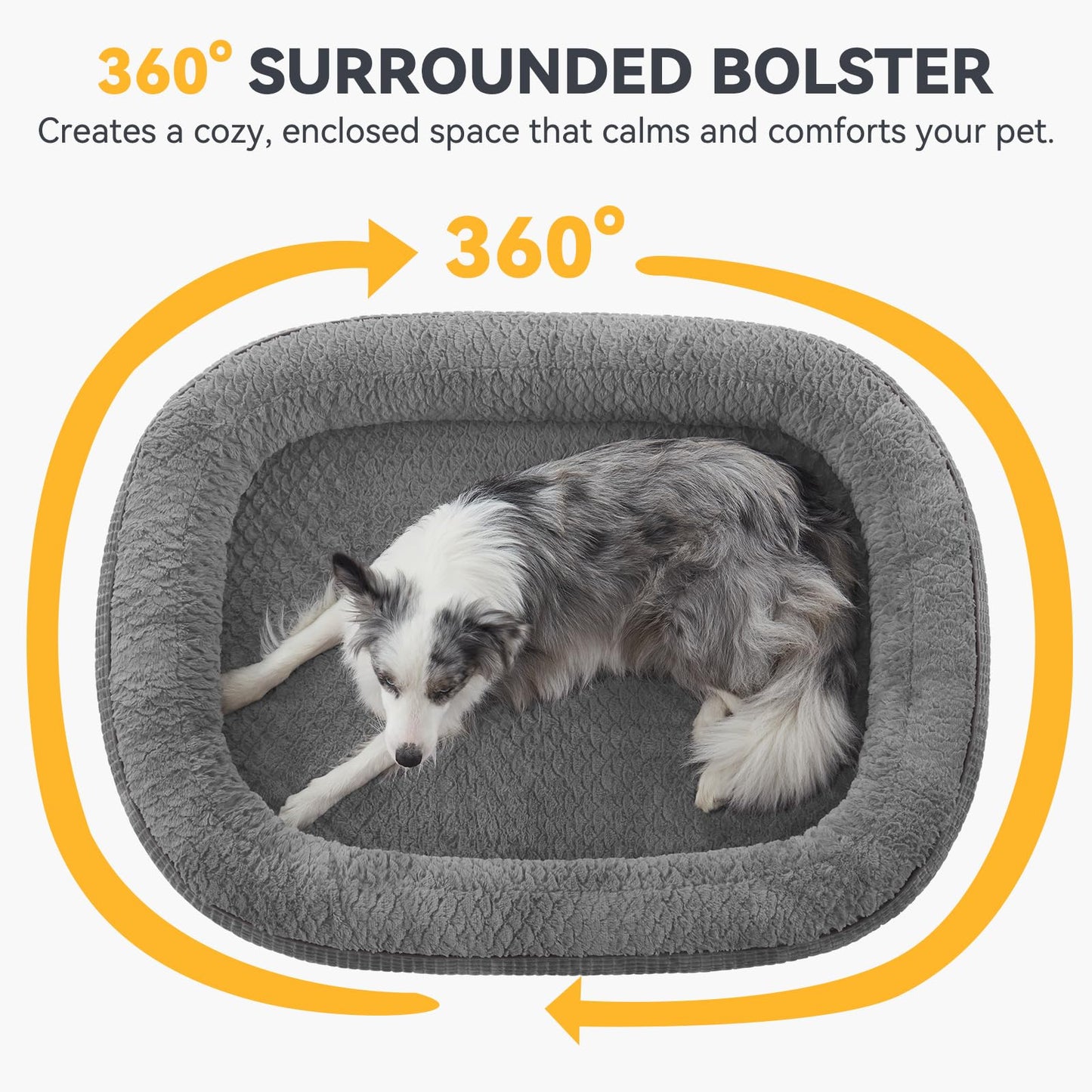 JOEJOY Orthopedic Dog Beds Large Sized Dog, XL Egg-Crate Memory Foam Pet Couch Bed with Bolster Sides, Waterproof Lining, Removable Washable Cover & Non-Slip Bottom, Brown
