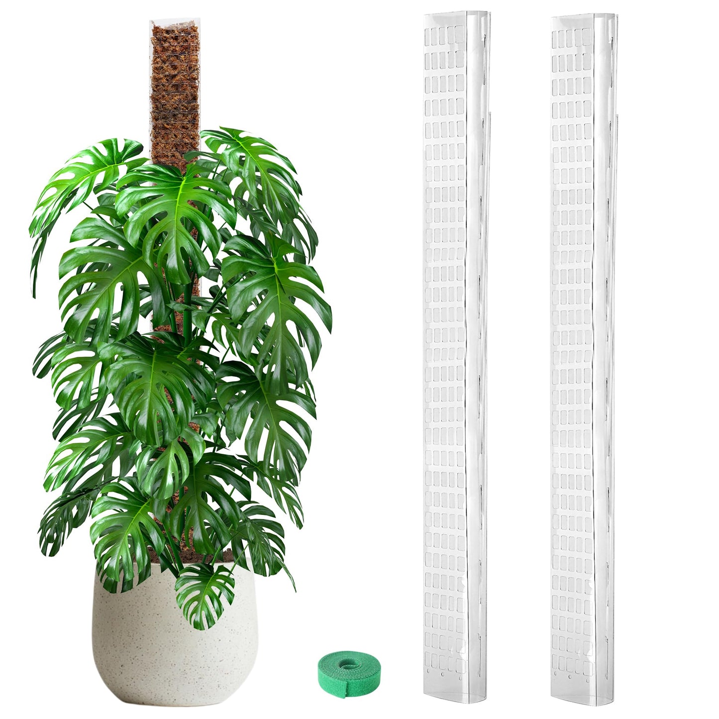 EOX 4 Pcs 24 Inch Plastic Moss Pole for Monstera, Large D Shaped Poles for Climbing Plants Work with Sphagnum Moss, 90 Inch Plant Stake Set of 4, Garden Ties