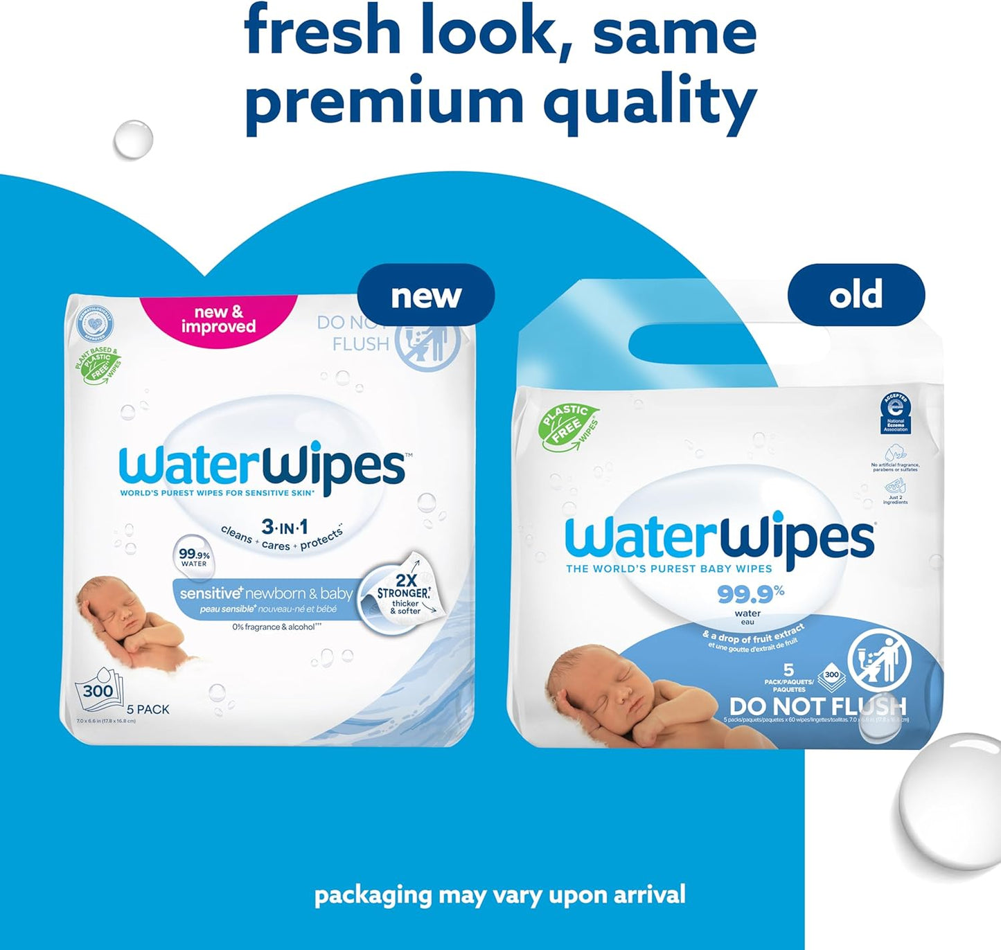 WaterWipes Sensitive+ Baby-Feuchttücher für Neugeborene und Babys, 3-in-1 reinigt, pflegt, schützt, 99,9 % Wasser, unparfümiert & hypoallergen, 720 Stück (12 Packungen)