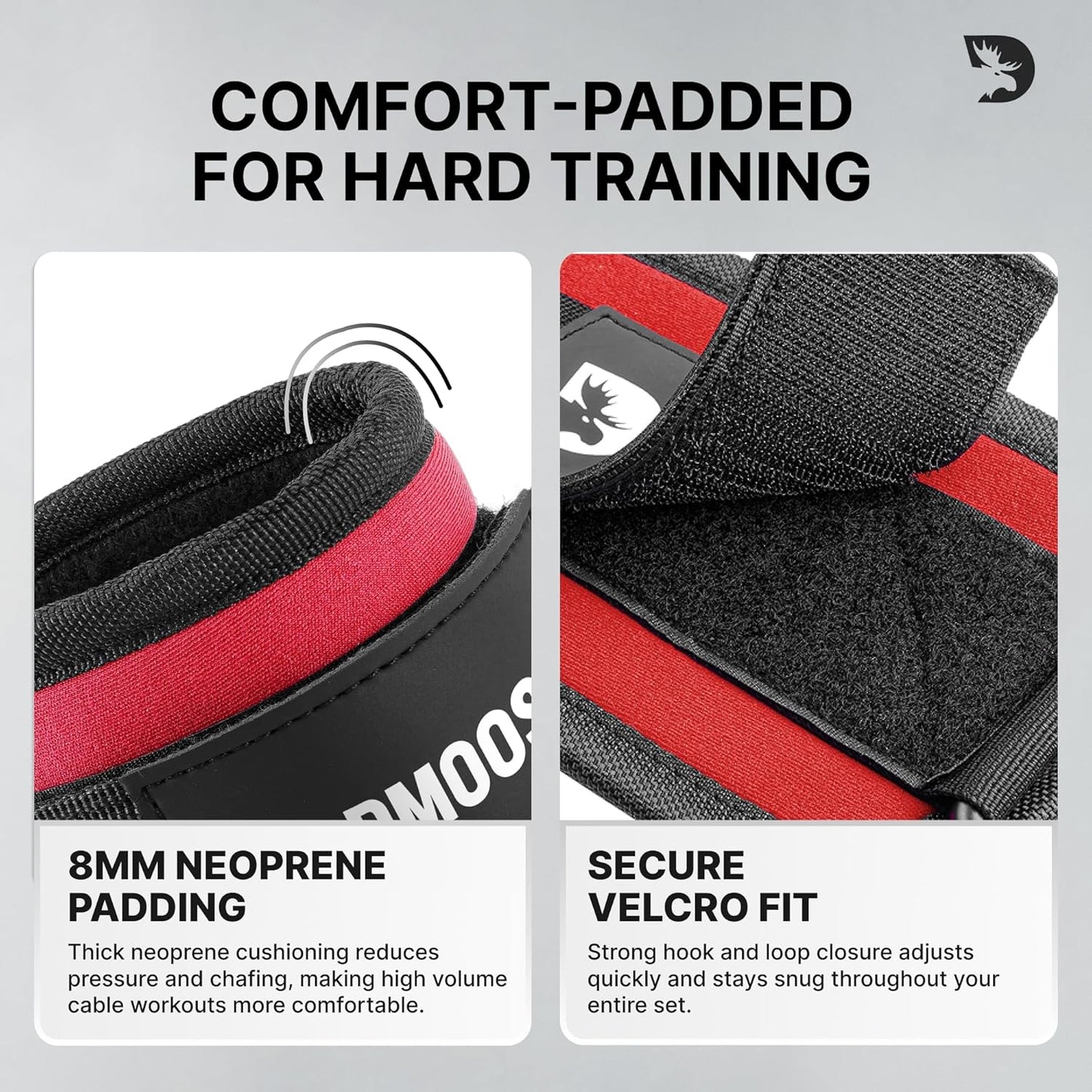 DMoose Ankle Strap for Cable Machine - One Size Fit with Premium Padding, Workout Kickback Ankle Cuffs, Ankle Bands for Working Out, Booty Workouts, Leg Extension, Hip Abductors & Lower Body Exercises