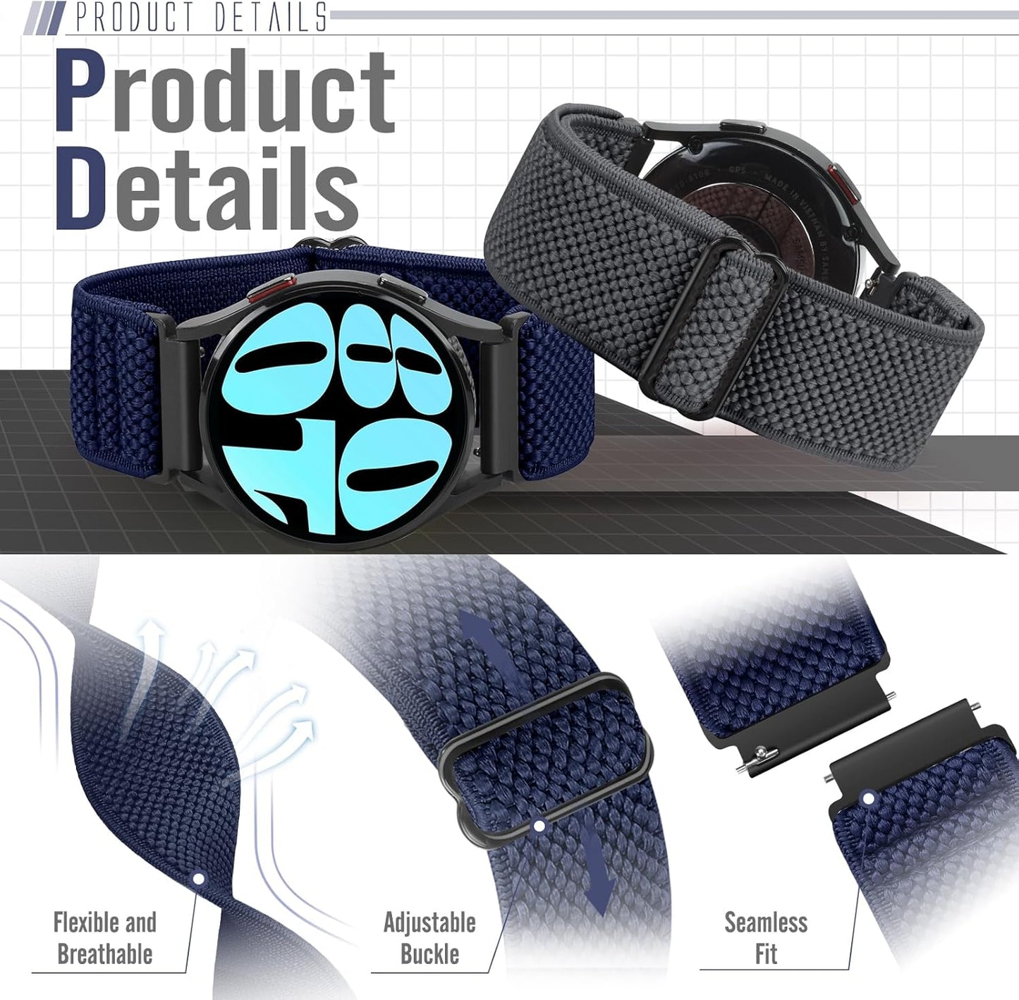 Runostrich Schnellverschluss-Nylon-Uhrenarmband - Breitenwahl - 18mm, 19mm, 20mm, 22mm, 24mm elastische Uhrenarmbänder verstellbares dehnbares Solo Loop Sport Nylon Ersatzarmband für Damen Herren, 3 Stück