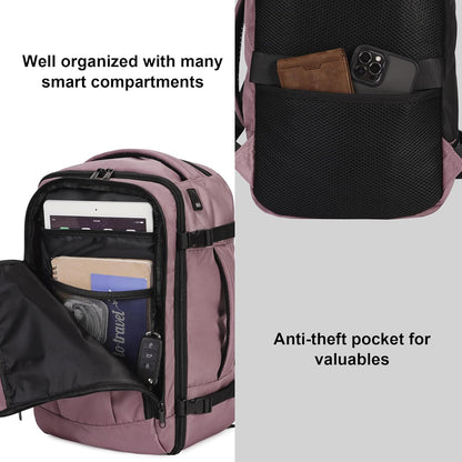 ECOHUB 16'' Reise-Rucksack Handgepäck Unterseat-Rucksack Persönlicher Gegenstand Flugzeug-Reisetasche mit 13 Taschen Handgepäck Flaschenhalter USB-Ladeanschluss Casual Daypack für Frauen Männer Schwarz