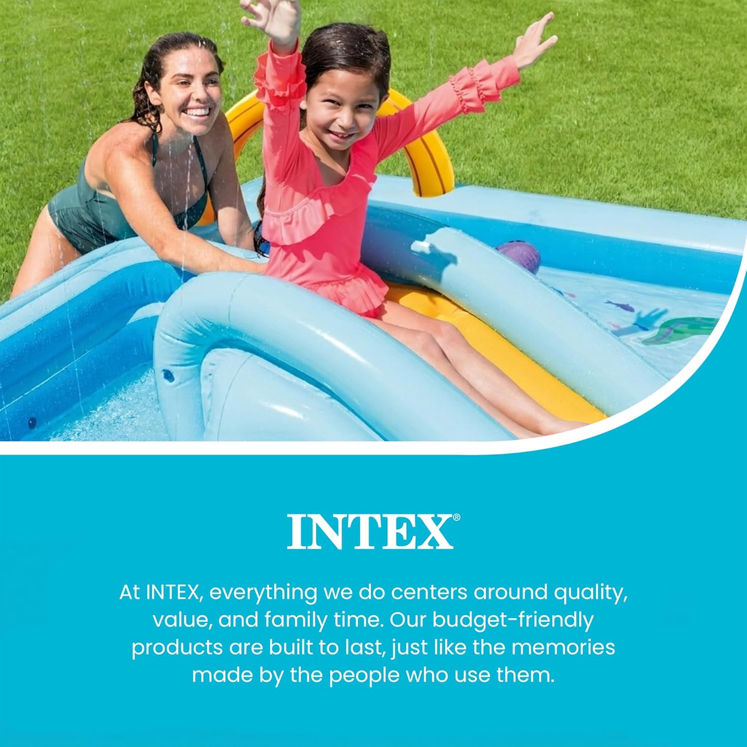 Intex 96" x 78" x 28" Inflatable Jungle Adventure Play Center Spray Kiddie Pool - Backyard Kids Water Slide, Outdoor Blow-Up Splash Pad for Toddlers