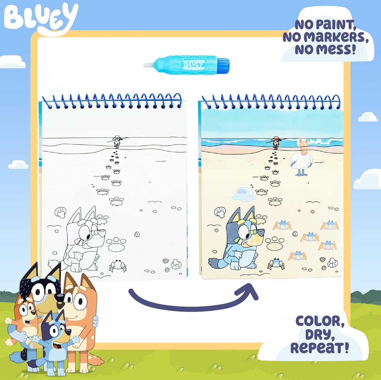 Horizon Group USA Bluey Aqua Art - A Mess-Free Coloring Experience