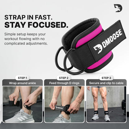 DMoose Ankle Strap for Cable Machine - One Size Fit with Premium Padding, Workout Kickback Ankle Cuffs, Ankle Bands for Working Out, Booty Workouts, Leg Extension, Hip Abductors & Lower Body Exercises