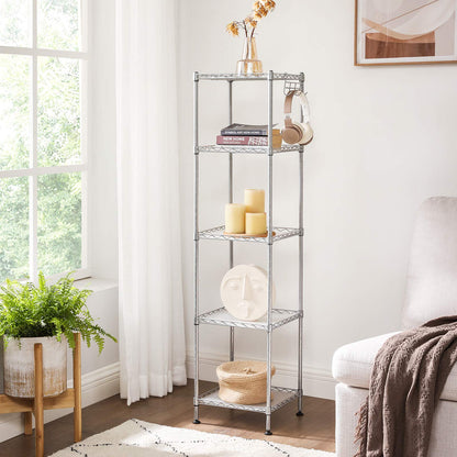 SONGMICS Storage Shelf, Small Metal Wire Shelving Unit, Adjustable Shelves, for Small Spaces, Garage, Bedroom, Living Room, Kitchen, Pantry, 5 Tier, 11.8 x 11.8 x 47.6 Inches, Ink Black ULGR123BH01