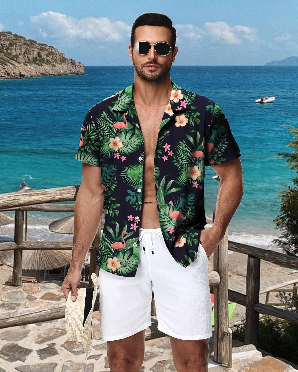 HMIYA Herren Hawaiihemden Kurzarm Button-Up Hemd Herren S-3XL