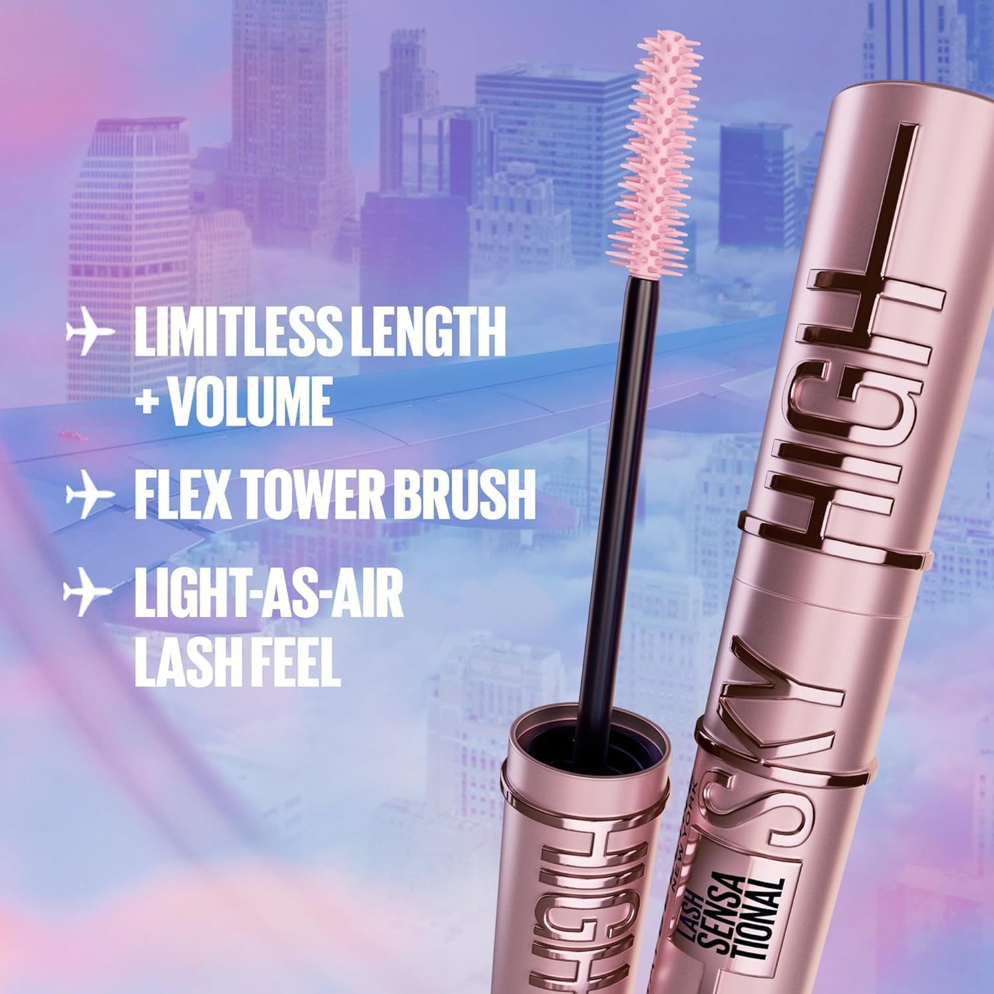 Maybelline New York Lash Sensational Sky High Washable Wimperntusche, Volumen, Länge, Definition, Schwung, Verdichtung, aufbaubare Formel, Very Black, 7.2 ml