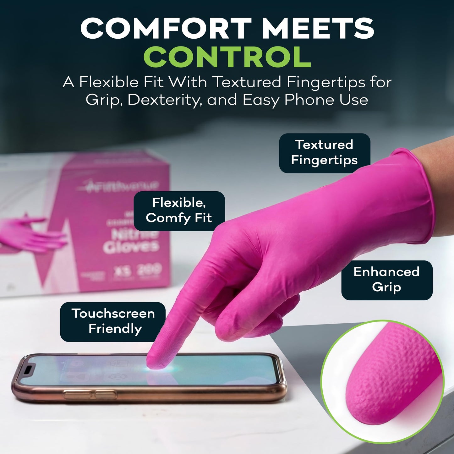 FifthPulse Fuchsia Hot Pink Nitrile Disposable Gloves -3 Mil Medical Exam Nitrile Gloves -Powder and Latex Free