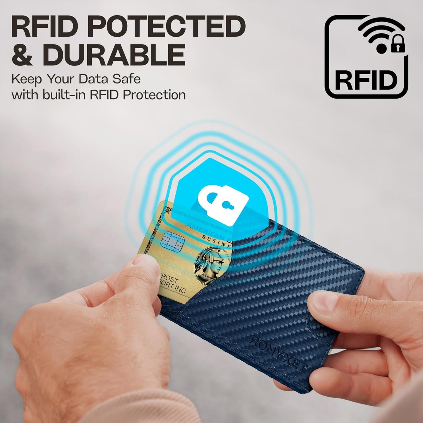 Schlankes RFID-Portemonnaie für Herren – Minimalistisches Portemonnaie für Männer mit Geldklammer, fasst 12 Karten – Langlebiges Leder-Carbonfaser-Herrenportemonnaie – Perfektes Geschenk für Männer (Geldklammer, schwarzes Carbon)