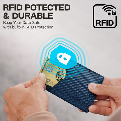 Schlankes RFID-Portemonnaie für Herren – Minimalistisches Portemonnaie für Männer mit Geldklammer, fasst 12 Karten – Langlebiges Leder-Carbonfaser-Herrenportemonnaie – Perfektes Geschenk für Männer (Geldklammer, schwarzes Carbon)