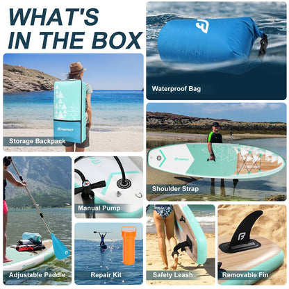 FBSPORT 11' Premium Stand Up Paddle Board, Yoga Board with SUP Accessories & Carry Bag | Wide Stance, Surf Control, Non-Slip Deck, Leash, Paddle and Pump for Youth & Adult