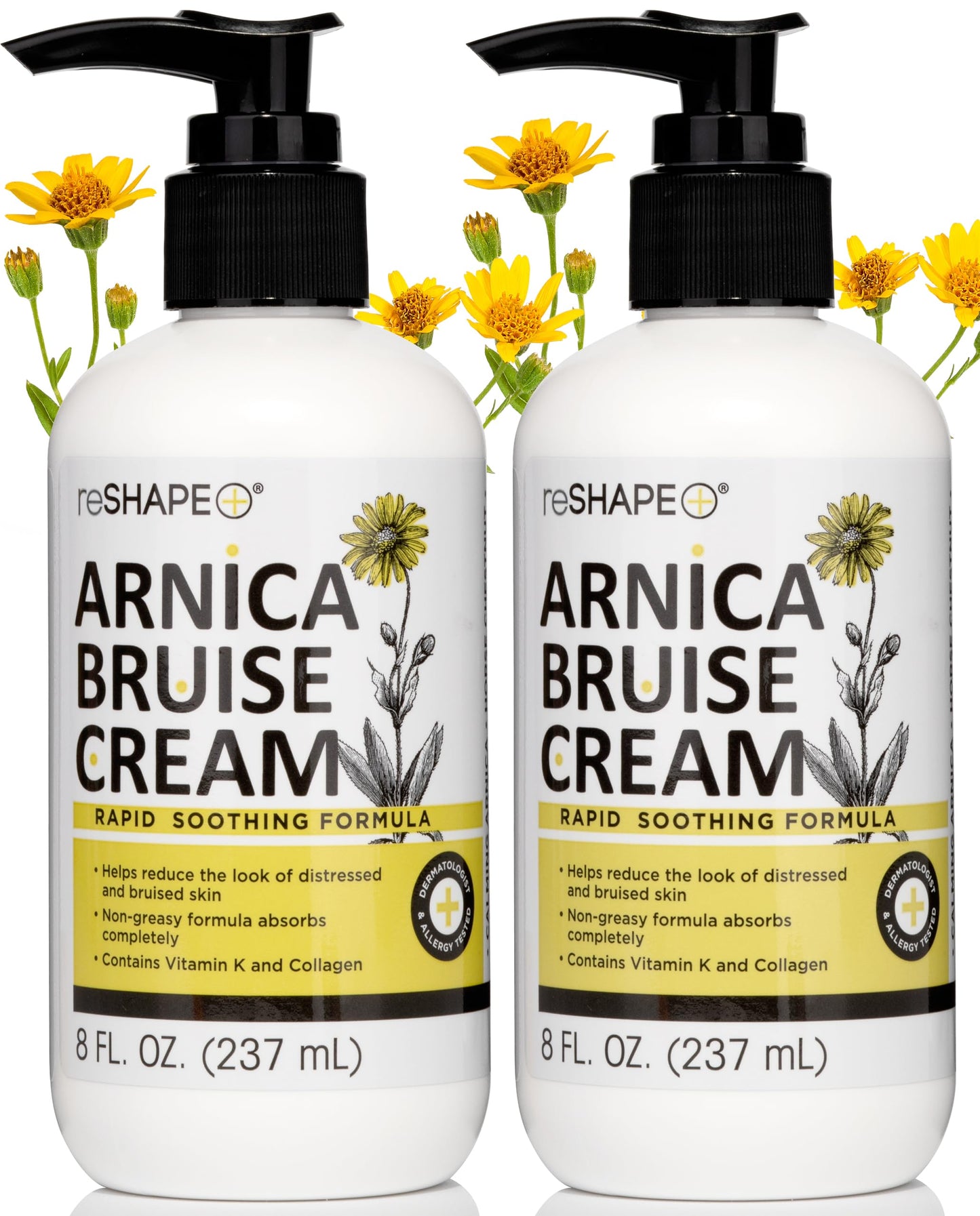 Reshape+ Arnica Bruise Relief Topical Cream For Bruising, Swelling, & Discoloration On Skin, Natural Skin Care Homeopathic Arnica Lotion W/Vitamin K, Horse Chestnut, & Collagen, Large 8 Fl Oz